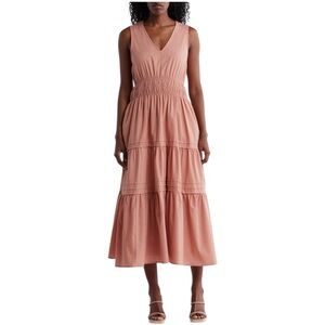 Stitchdrop Tiered Cotton Maxi Dress Coral Medium NWT Boho Coastal Midi